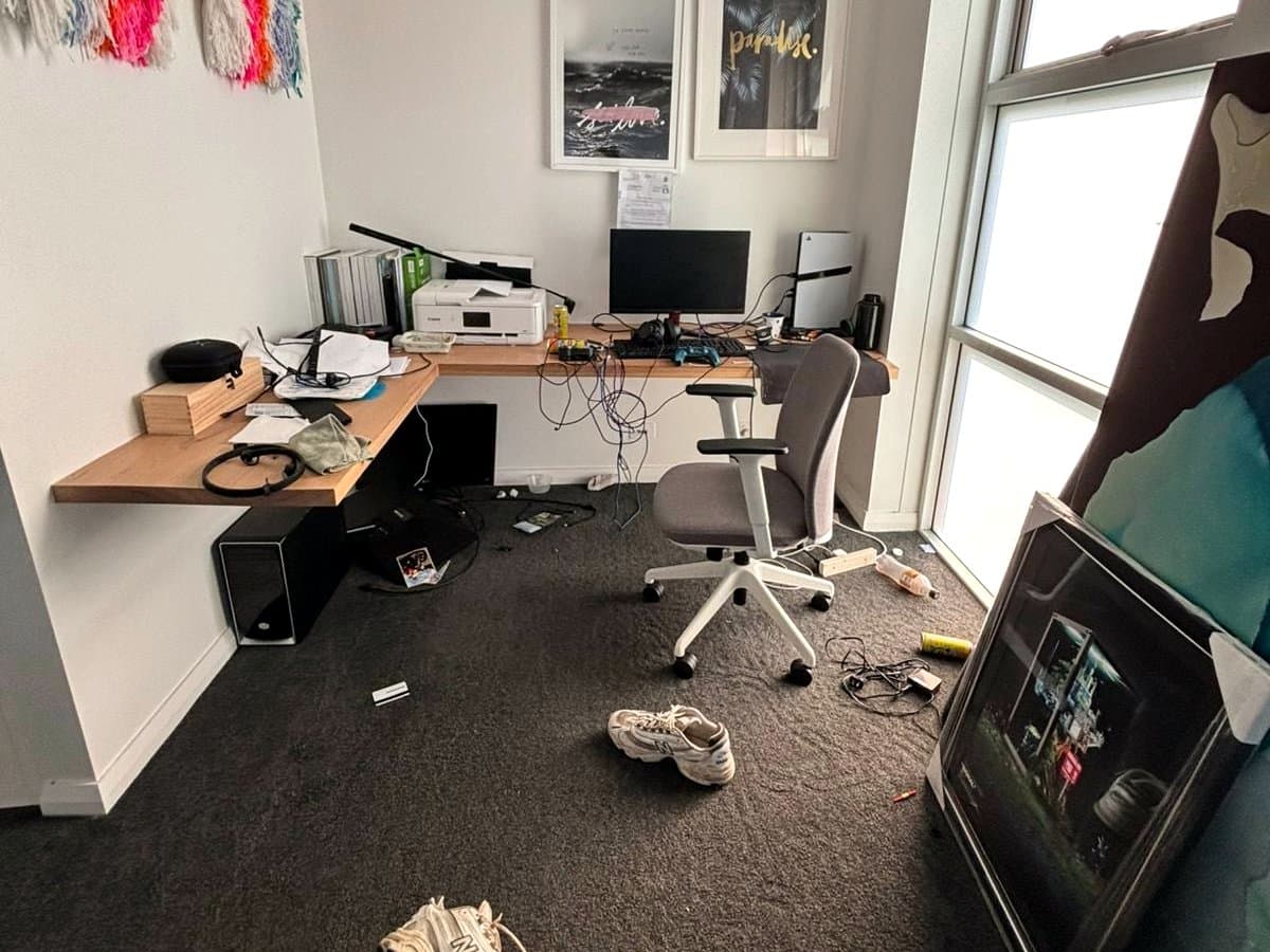 Home office cleaning result before
