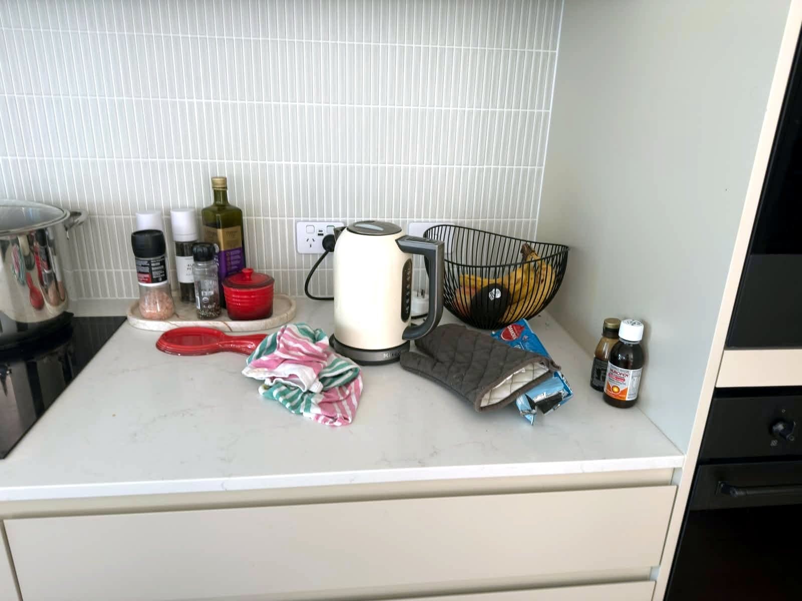 Kitchen bench cleaning result before
