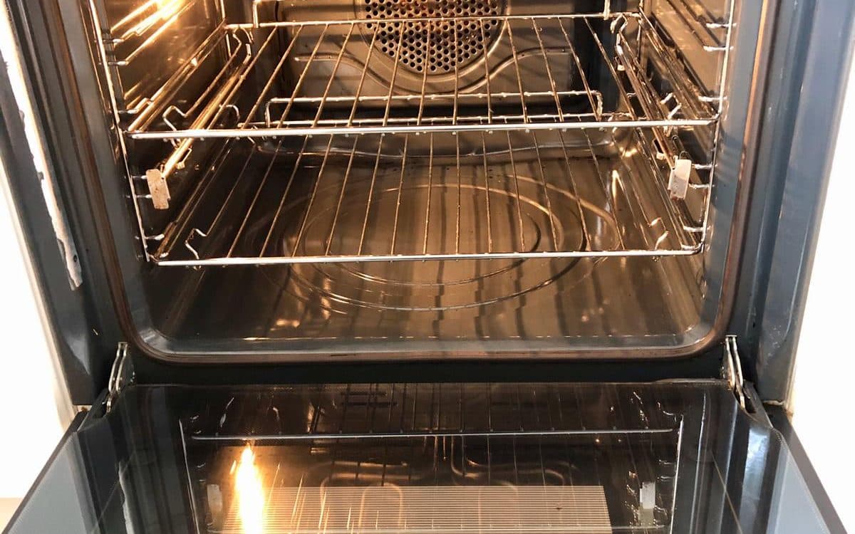 Clean oven interior and glass door after an oven clean