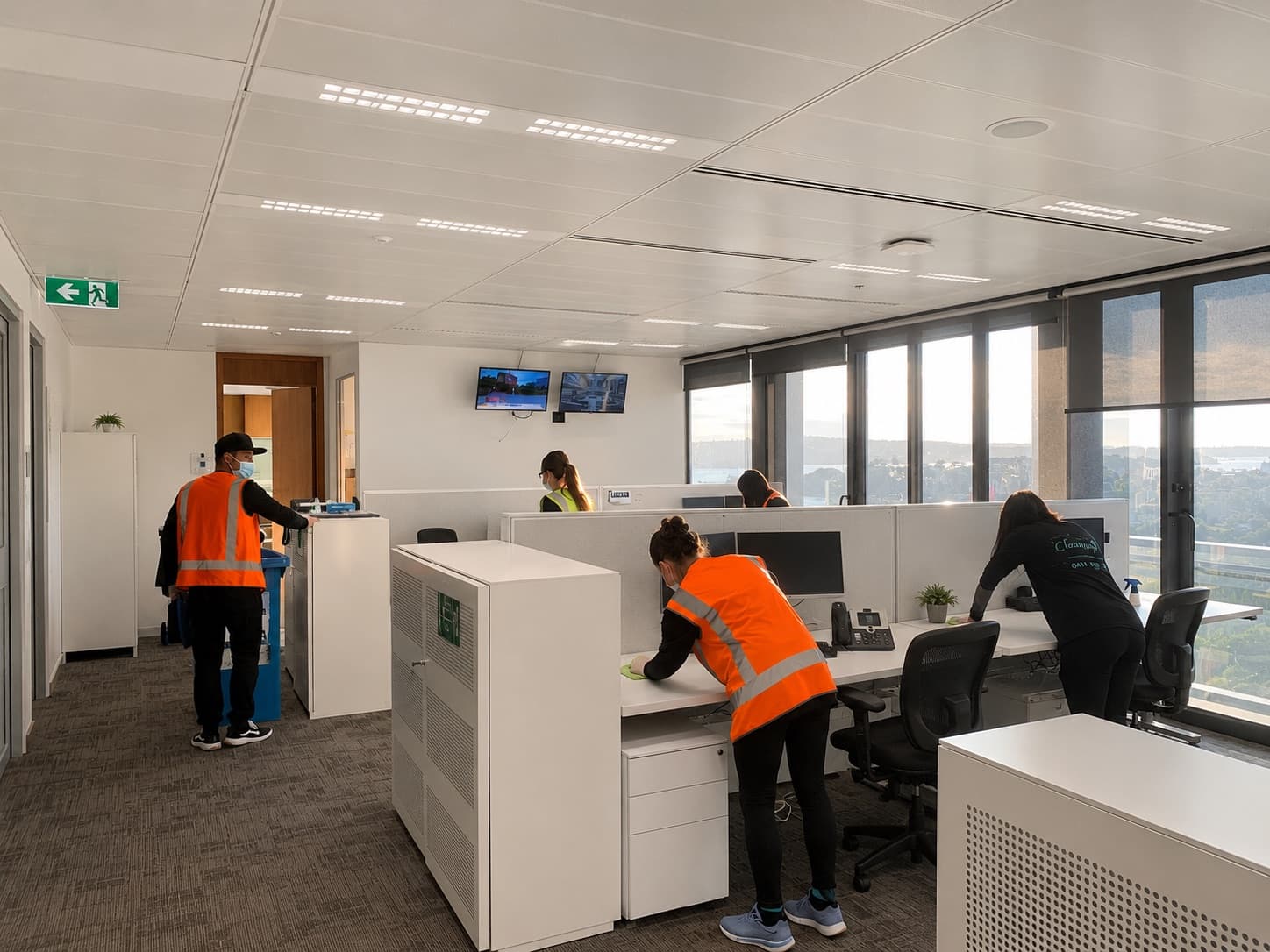 Focus team cleaning an open-plan office